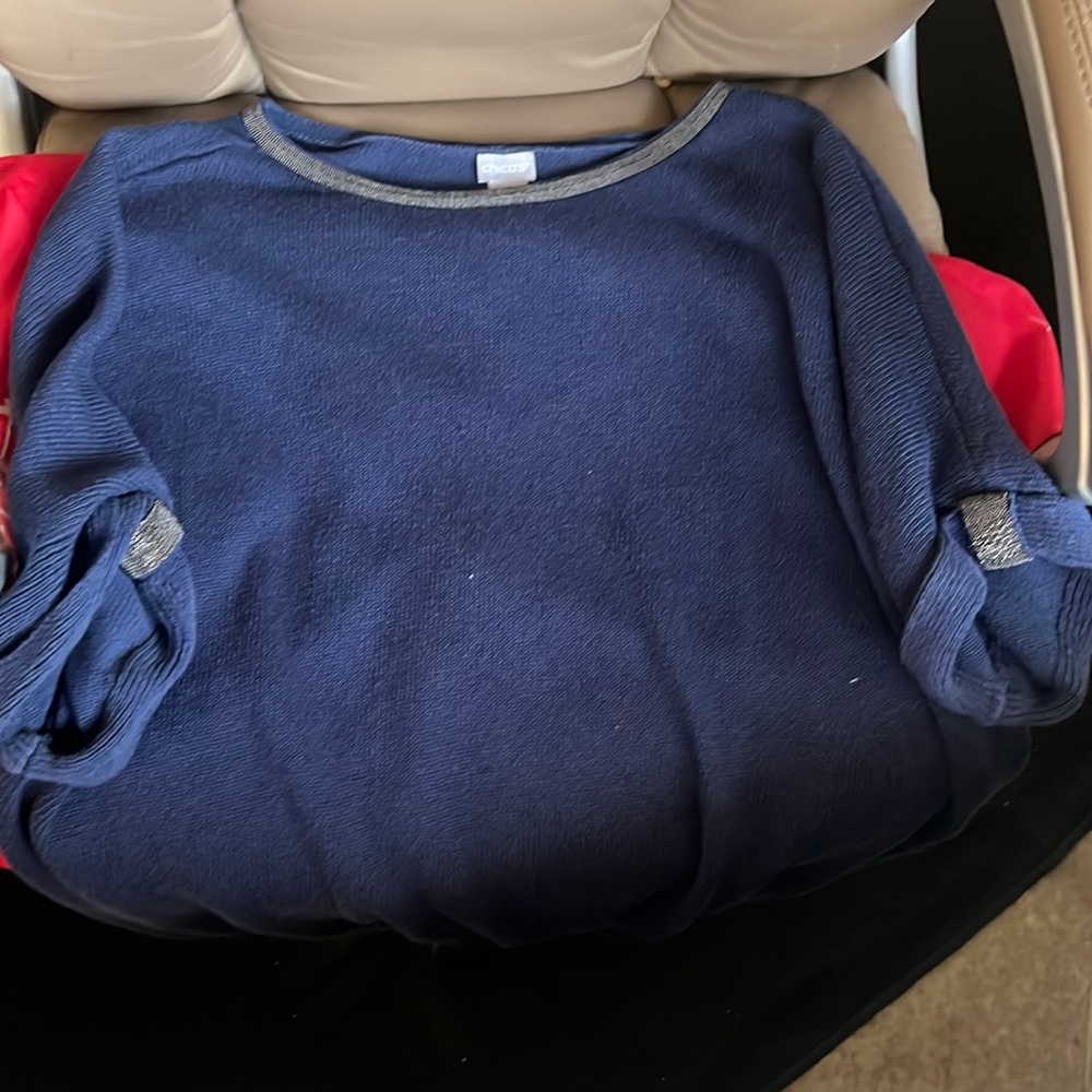 Chicos, linen blended caviar detail pullover, blue